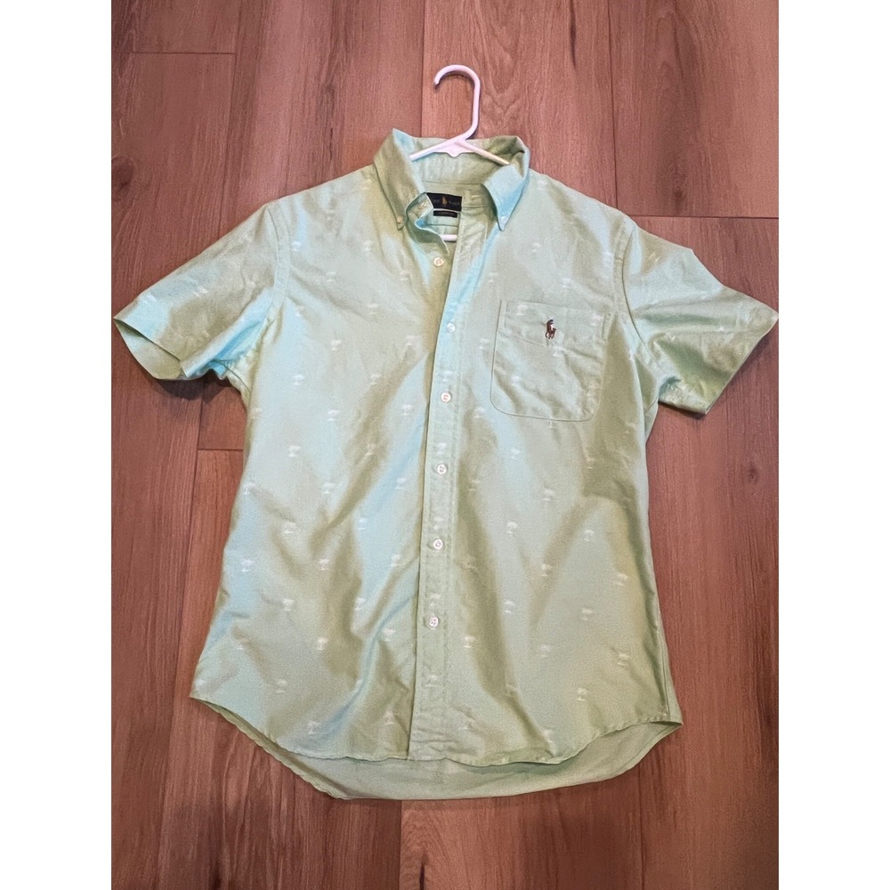 Ralph Lauren Men's Classic Fit Short Sleeve Button Up Shirt Green Size S Oxford
